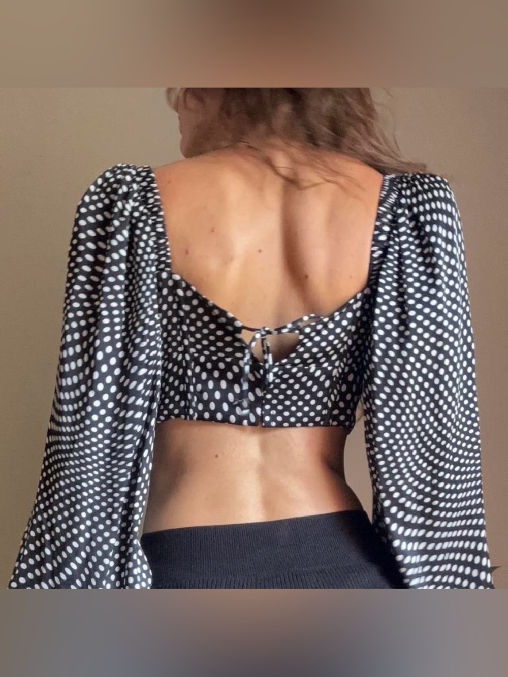 For Love And Lemons Kat Black & White Polka Dot Puff Sleeve Crop Top size XS NWT - Picture 3 of 8